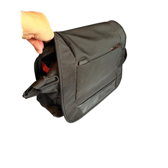 Black Nylon Messenger Bag With Multiple Compartments & Adjustable Strap - Picture 1 of 16